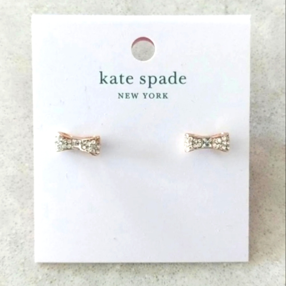 Kate Spade Ready Set Bow Earrings in Rose Gold Pave